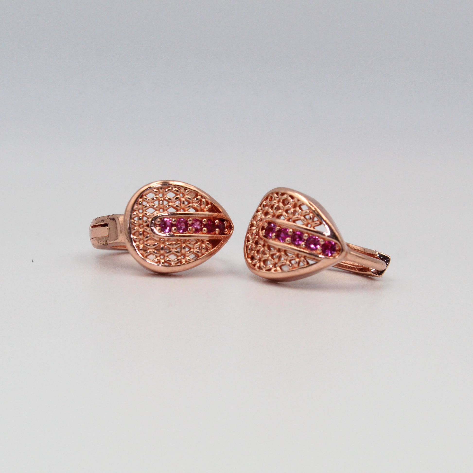 Rose Gold Drop-Shape Earrings with Ruby-Tone Stones | Elegant Imitation Jewelry for Women