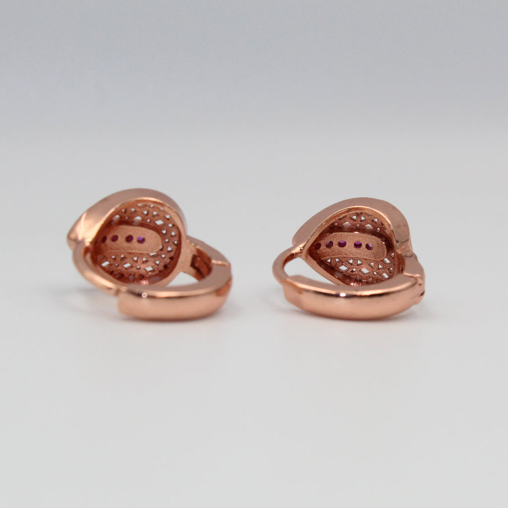 Rose Gold Drop-Shape Earrings with Ruby-Tone Stones | Elegant Imitation Jewelry for Women