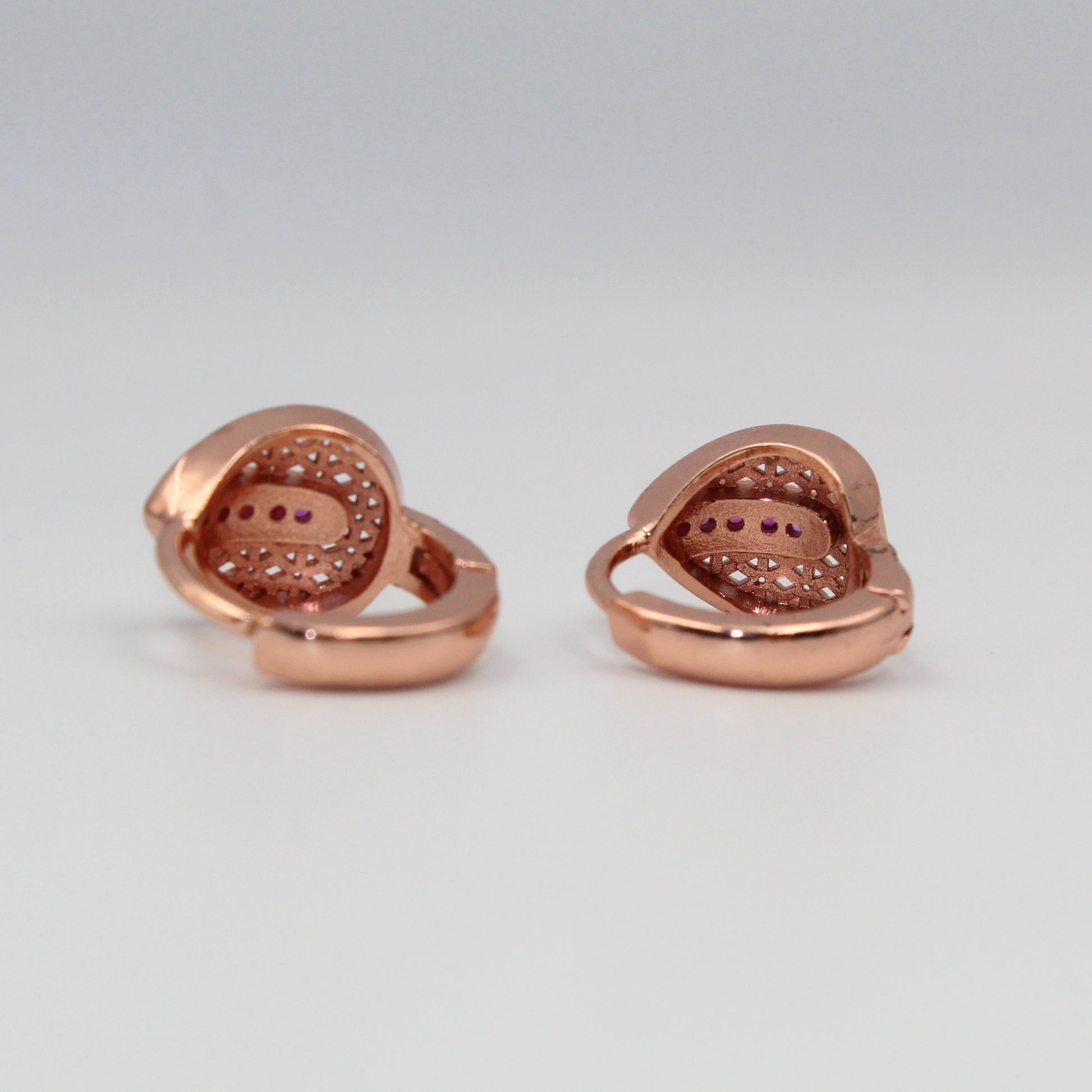 Rose Gold Drop-Shape Earrings with Ruby-Tone Stones | Elegant Imitation Jewelry for Women