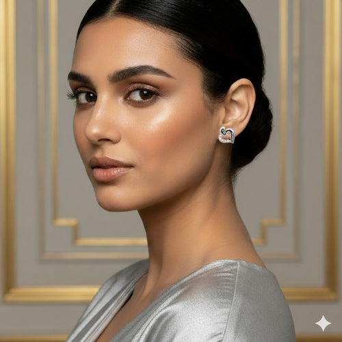 Classic Heart-Shaped Silver Earrings | Sparkling White Crystal artificial Jewelry