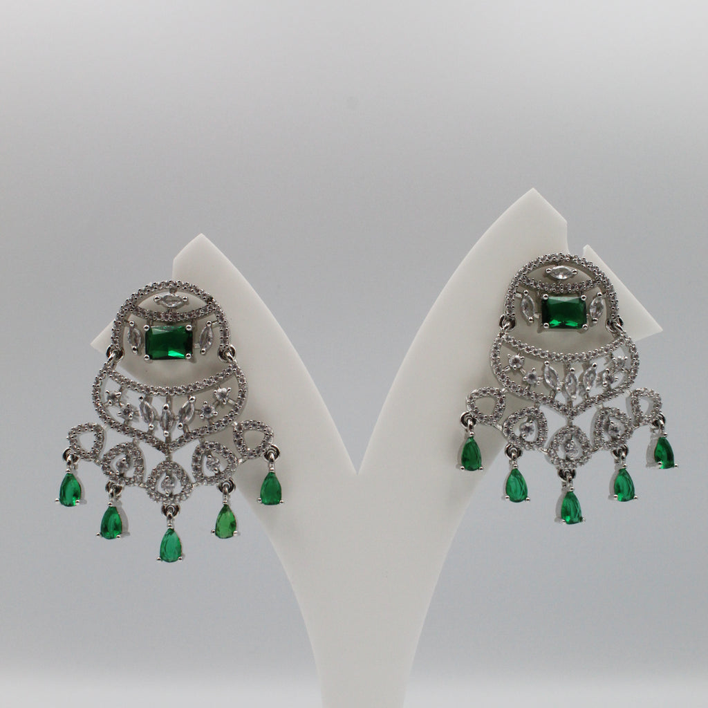 Elegant Silver Green Stone Earrings | Designer Imitation Jewelry for Women