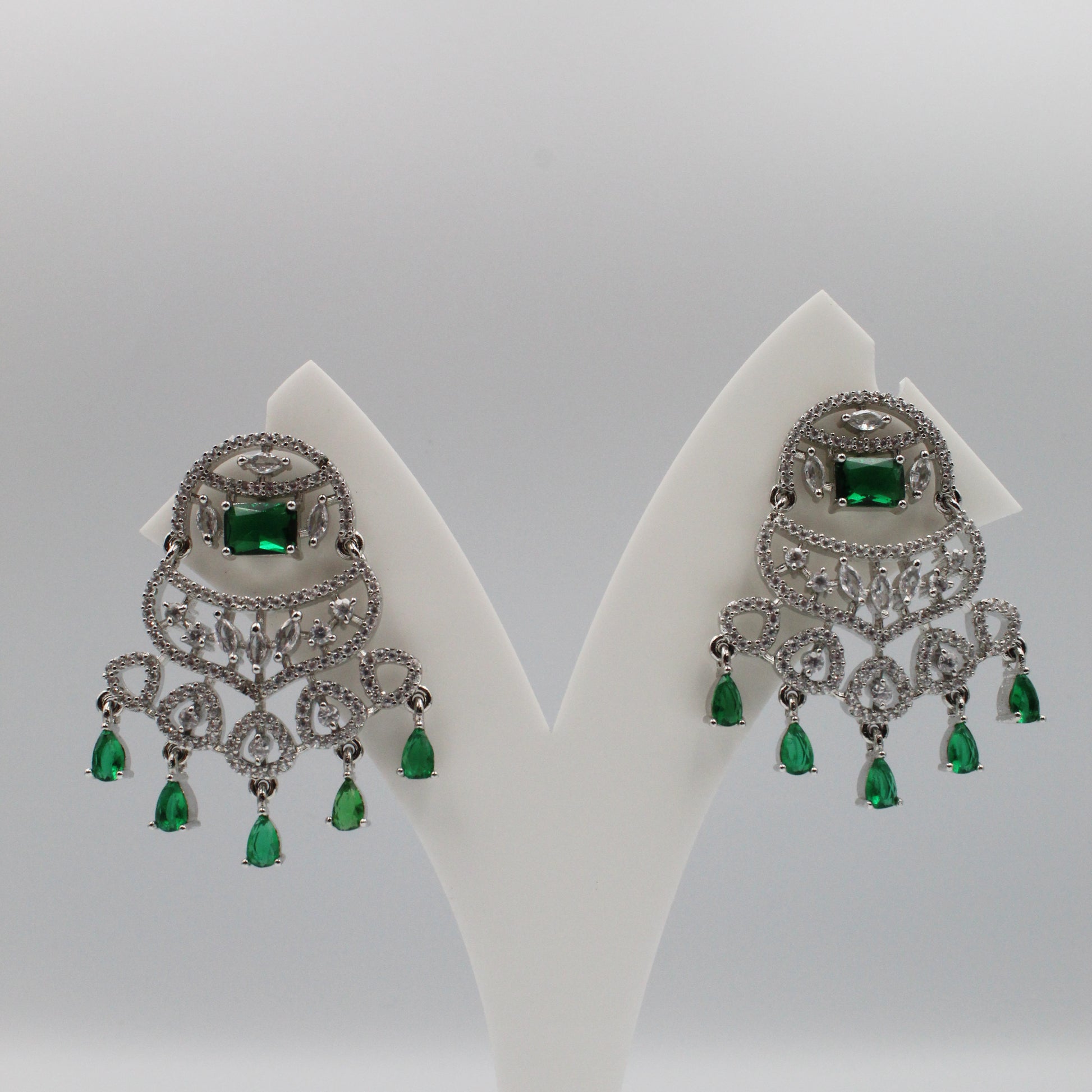 Elegant Silver Green Stone Earrings | Designer Imitation Jewelry for Women