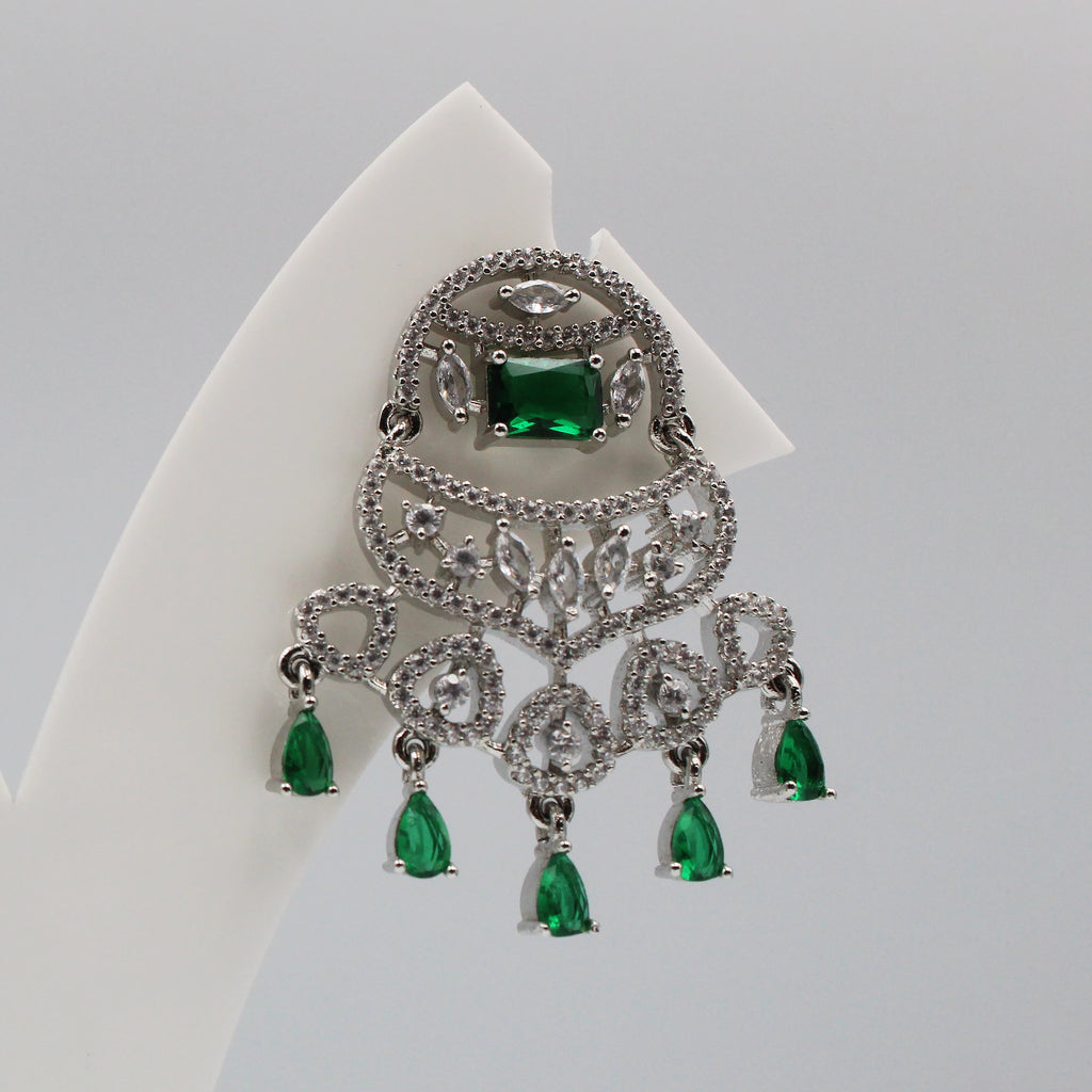 Elegant Silver Green Stone Earrings | Designer Imitation Jewelry for Women
