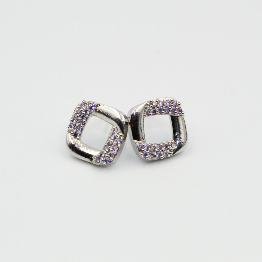 Silver Square Stud Earrings with Purple Stones | Stylish Imitation Jewelry for Women