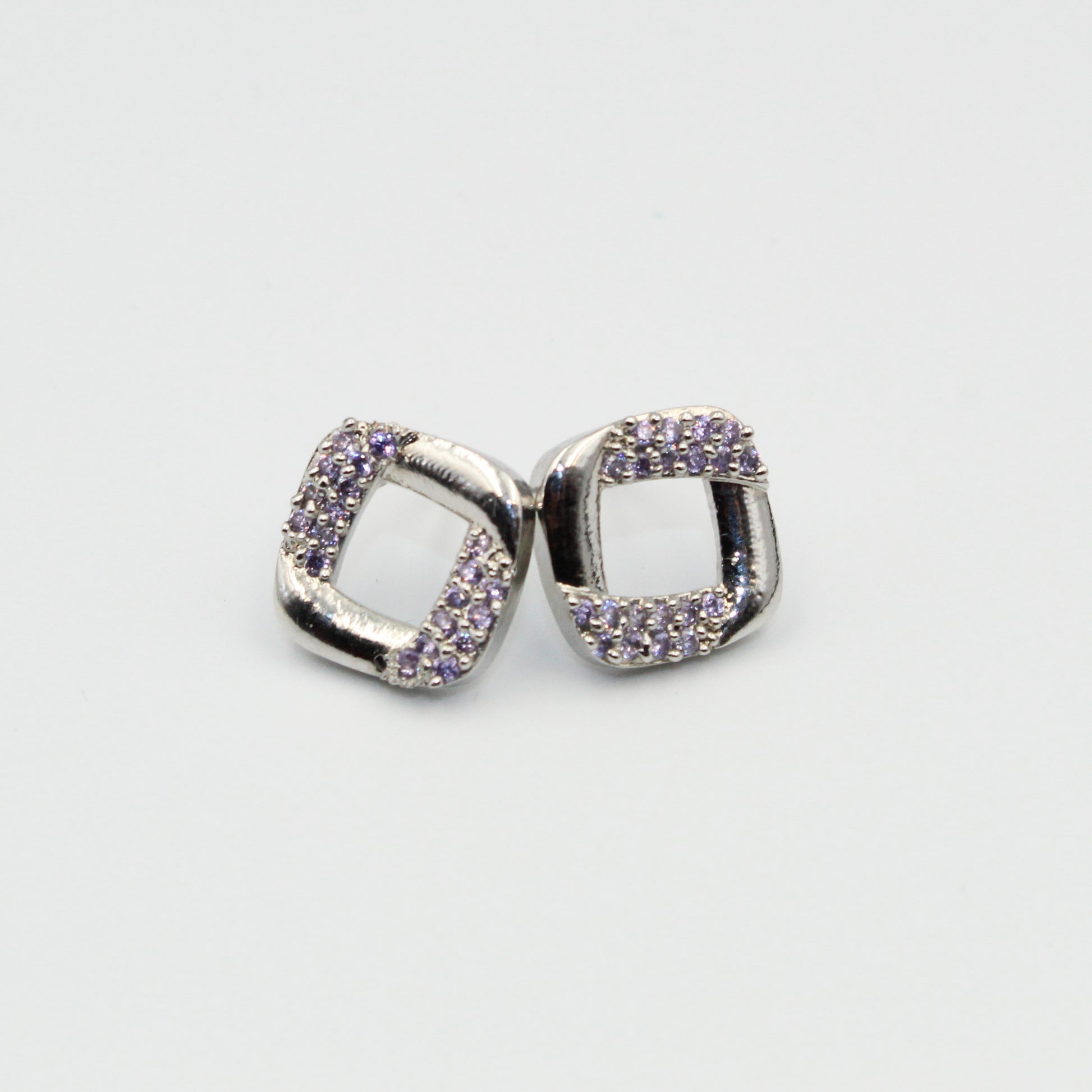 Silver Square Stud Earrings with Purple Stones | Stylish Imitation Jewelry for Women