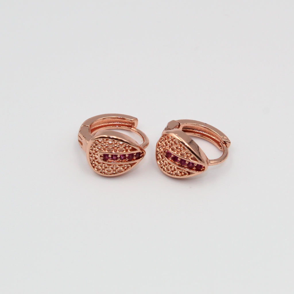 Rose Gold Drop-Shape Earrings with Ruby-Tone Stones | Elegant Imitation Jewelry for Women
