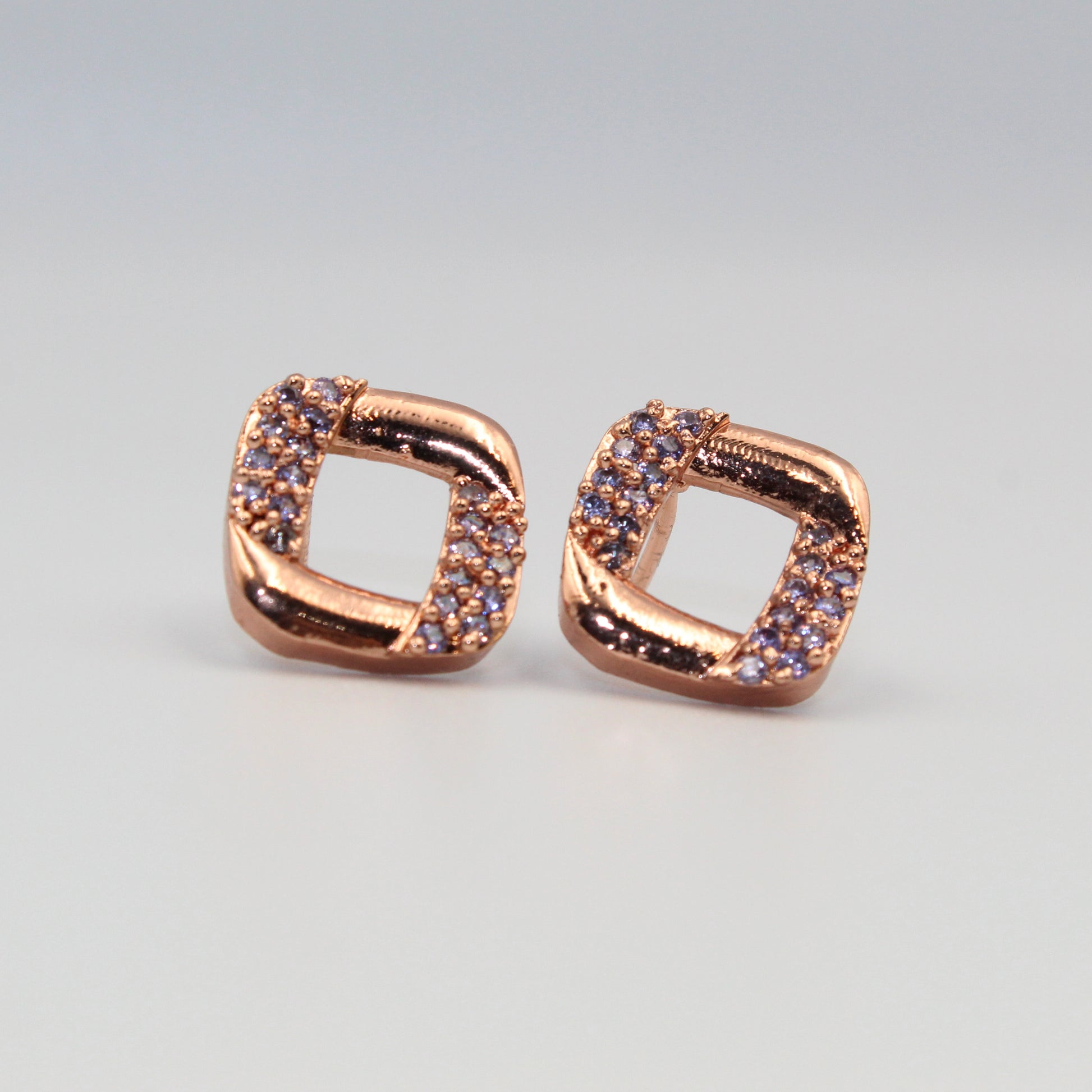 Elegant Rose Gold Square Stud Earrings with Sparkling Stones | Imitation Jewelry for Women