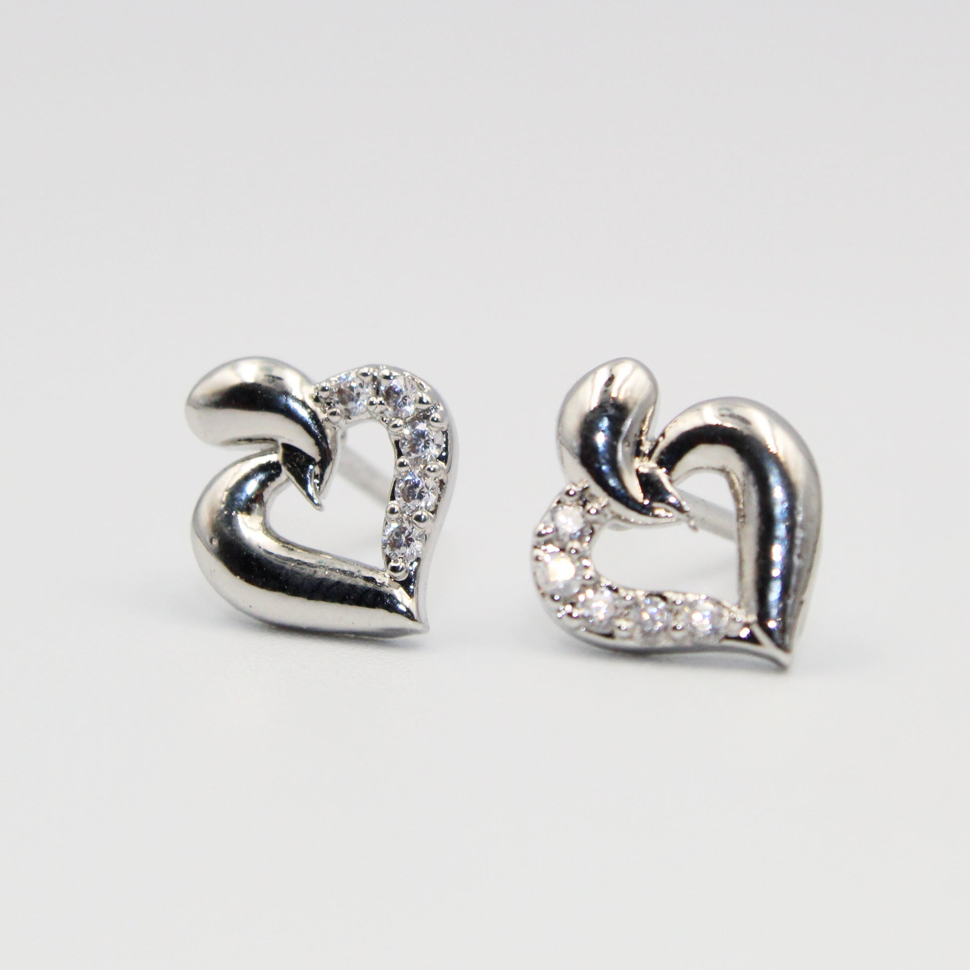 Classic Heart-Shaped Silver Earrings | Sparkling White Crystal Imitation Jewelry