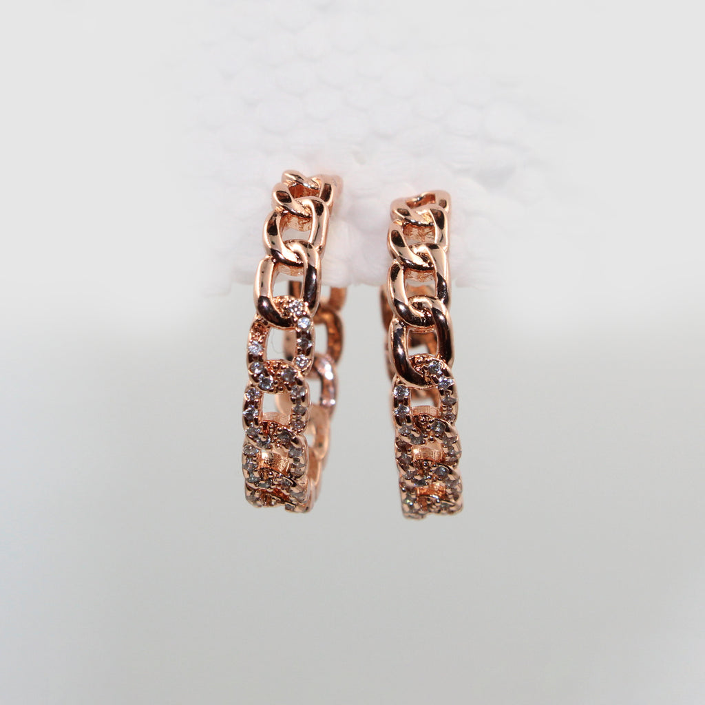 Elegant Rose Gold Chain Hoop Earrings – Crystal Stone Design